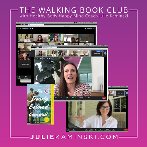Author Cara Wall and narrator Kathy Keanevo meet with the Walking Book Club members